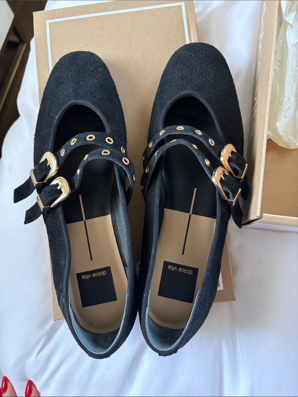 Dolce Vita Black Mary Jane Flats with Double Gold Buckles - Picture 4 of 4